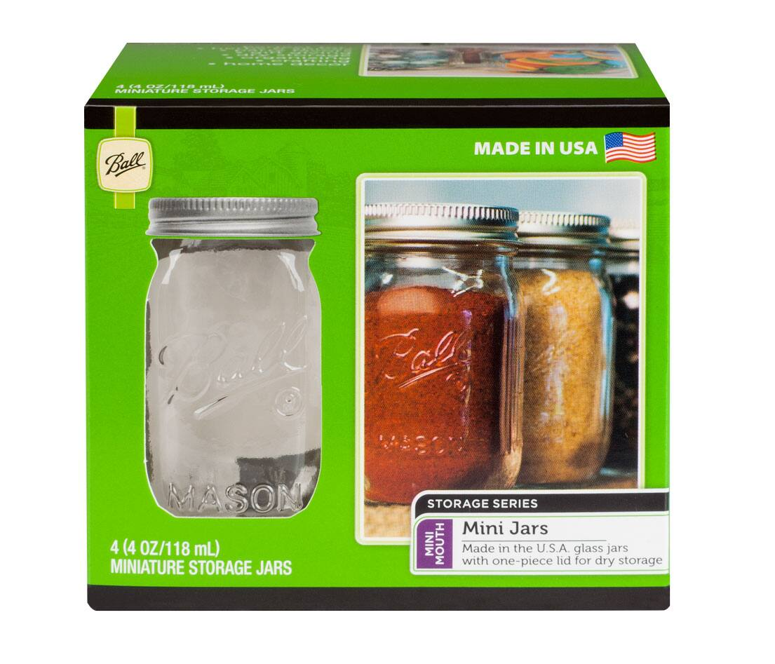 Ball Miniature Glass Jars with Storage Lids, 118 ml, 4 Count