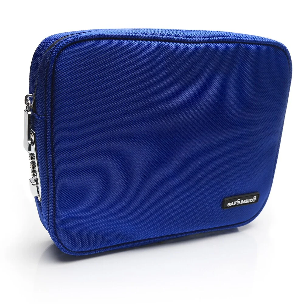 Safe Inside Locking Privacy Pouch w/Steel Tether Cable - Blue