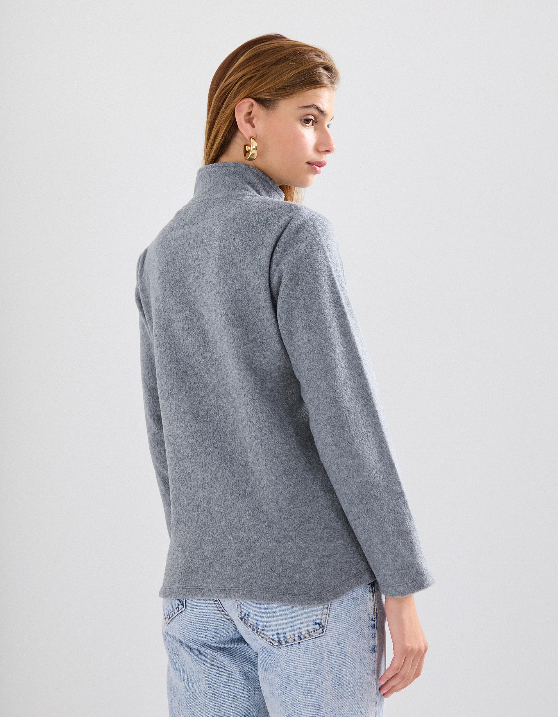Camisola Polar com Fecho, Mulher, Cinzento