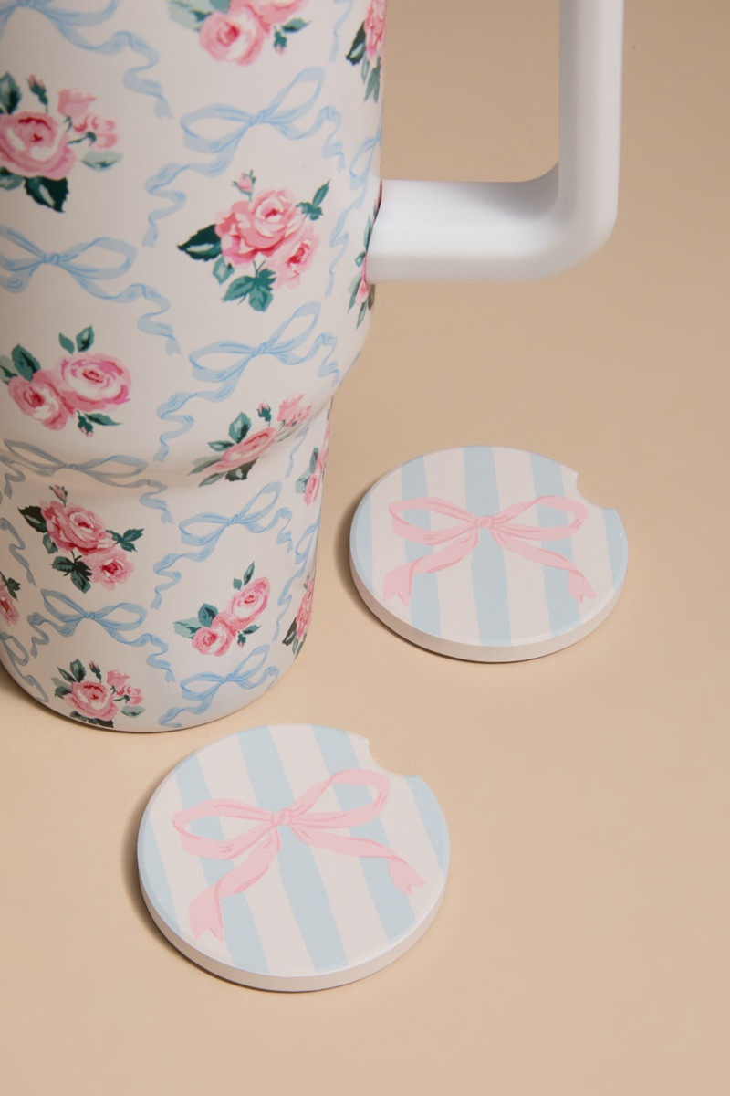 Striped Ribbon Print Car Coaster Set