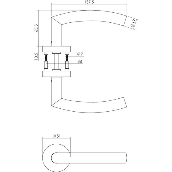 Türdrücker »halbrund«, D.50x10 mm WC 8 mm stift
