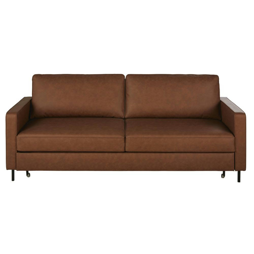 Habel - Canapé convertible 3 places en textile enduit marron