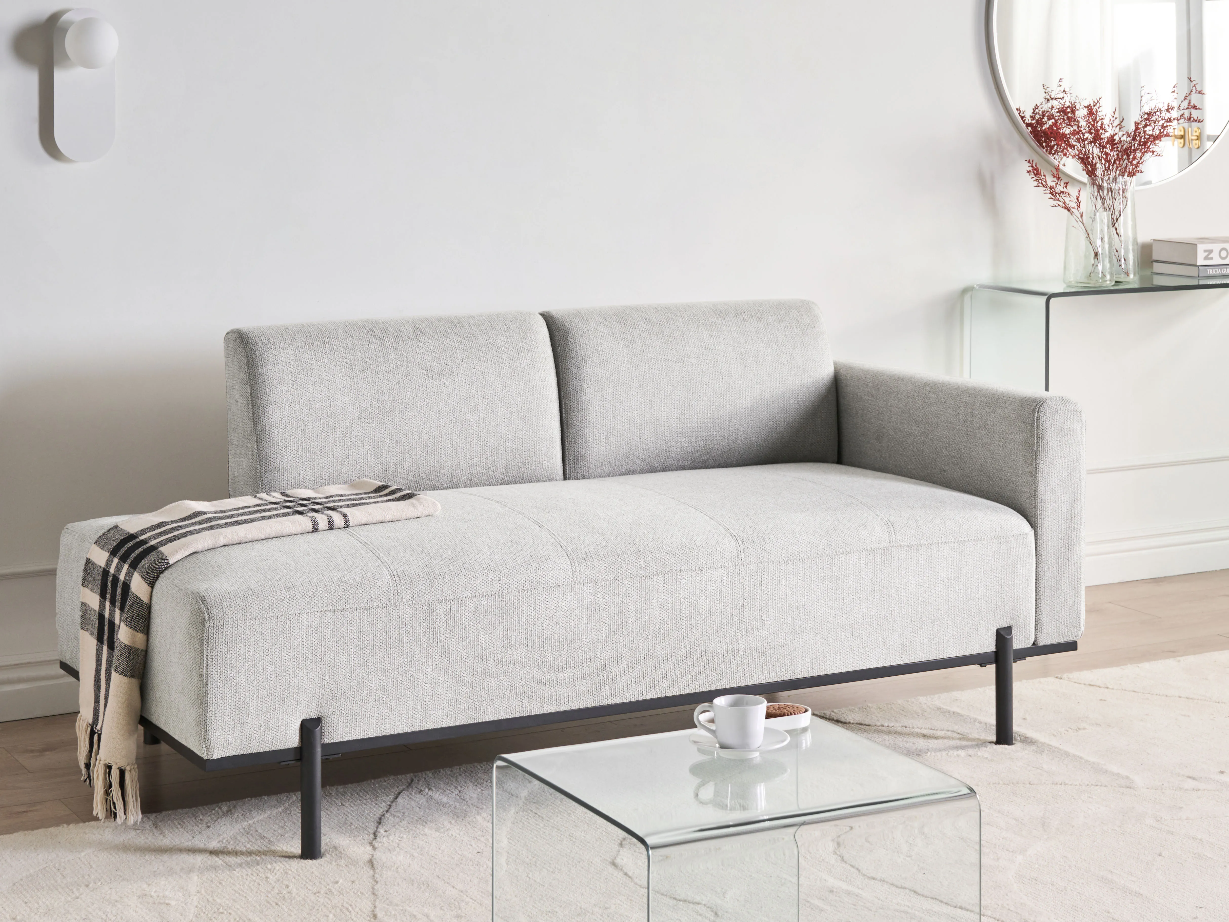 Chaise Longue SAVASSE Faux Linen Light Grey