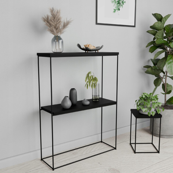 Konsola metalowa toaletka stolik półka stojąca loft czarny matowy 60x20h80