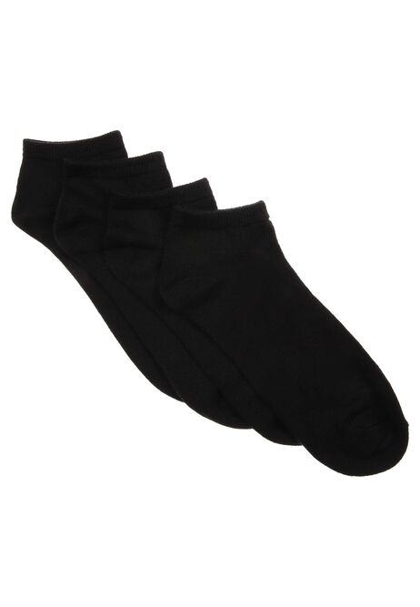 Womens 4pk Black Super Soft Plain Trainer Socks