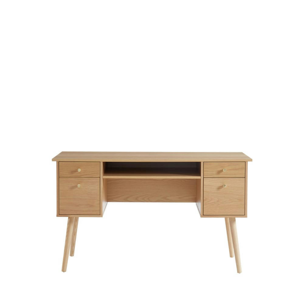 GRUDE - Bureau 4 tiroirs en bois L130cm bois clair