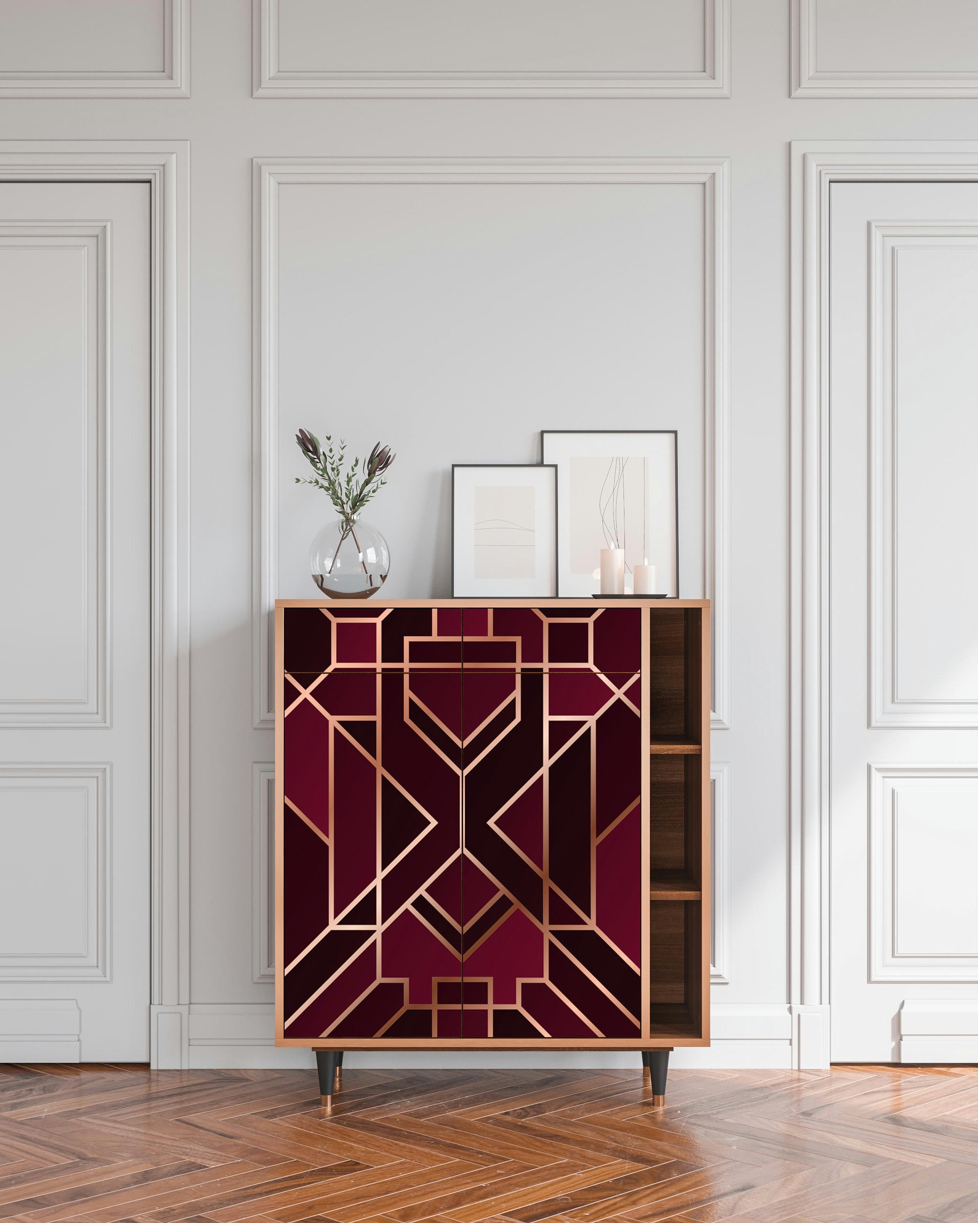 BURGUNDY JEWELERY - Buffet  bordeaux 2 tiroirs et 2 portes L 94 cm