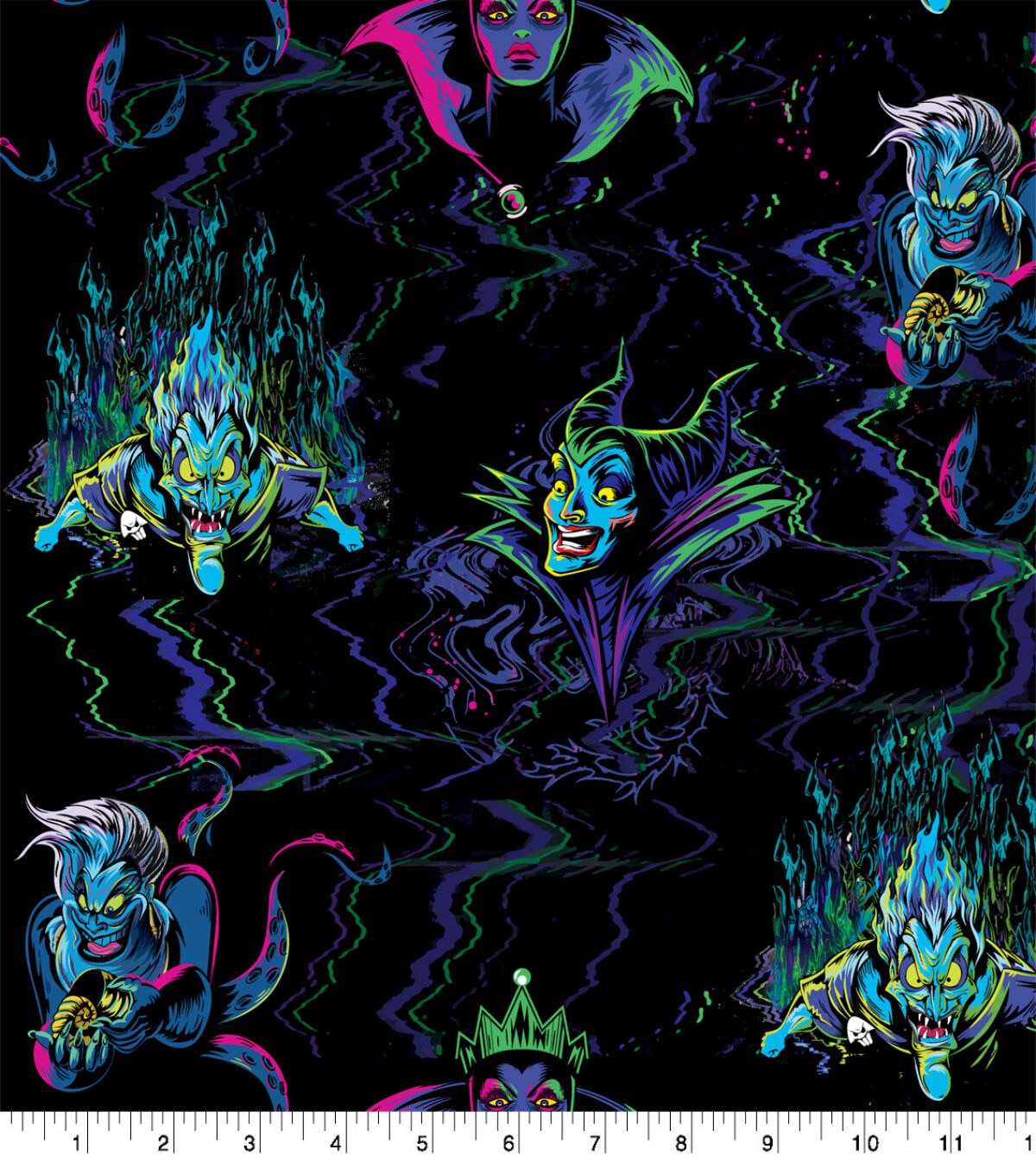 Disney Villians Neon Digital Cotton Fabric