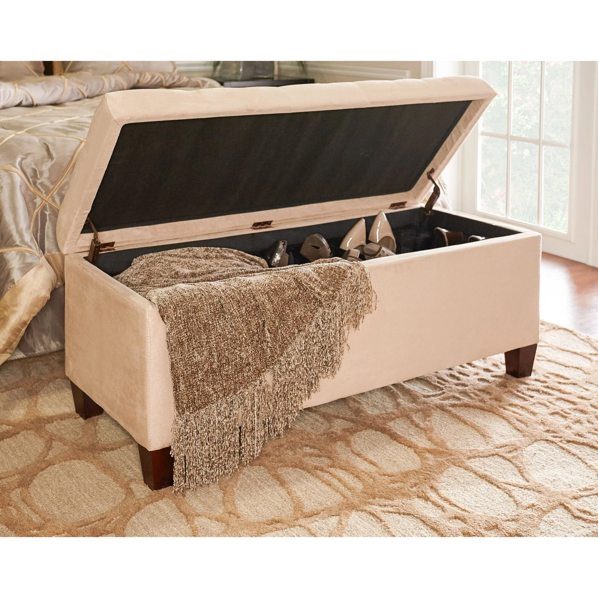 Upholstered Shoe Storage Ottoman - 48 - Beige