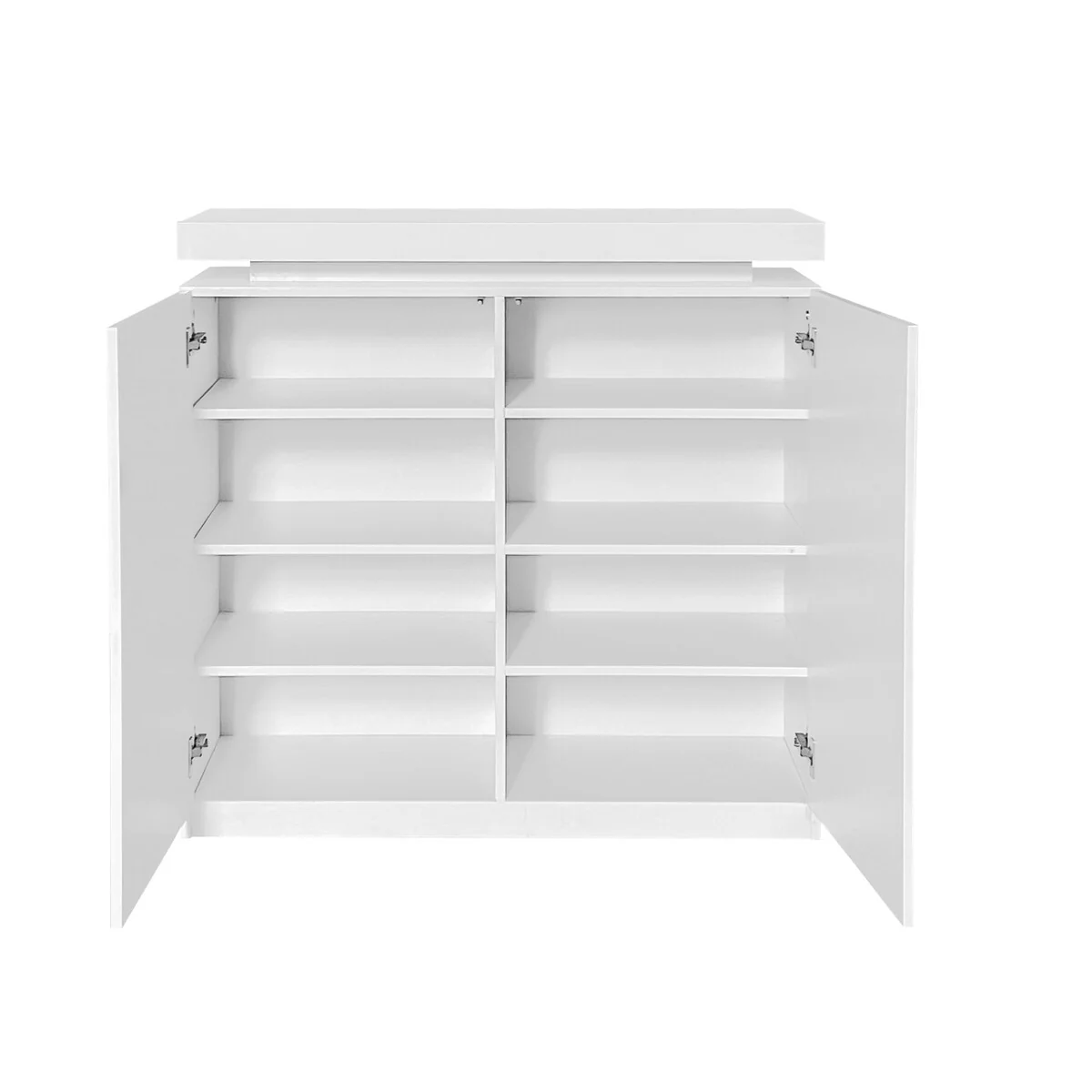 High Gloss White Shoe Cabinet with LED Light and Adjustable Shelves