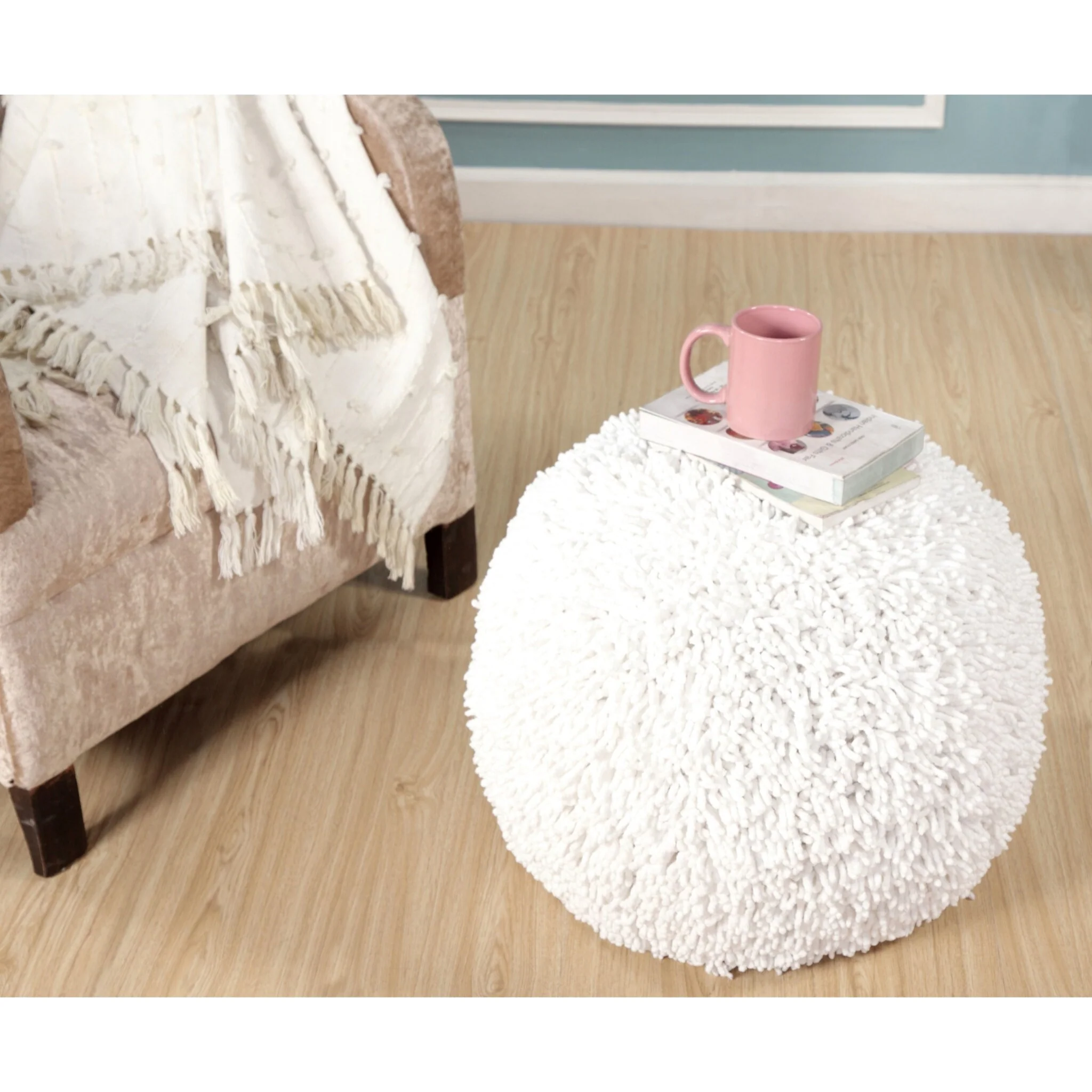 20-inch Tufted Round Cotton Pouf Ottoman for Stylish Home Seating