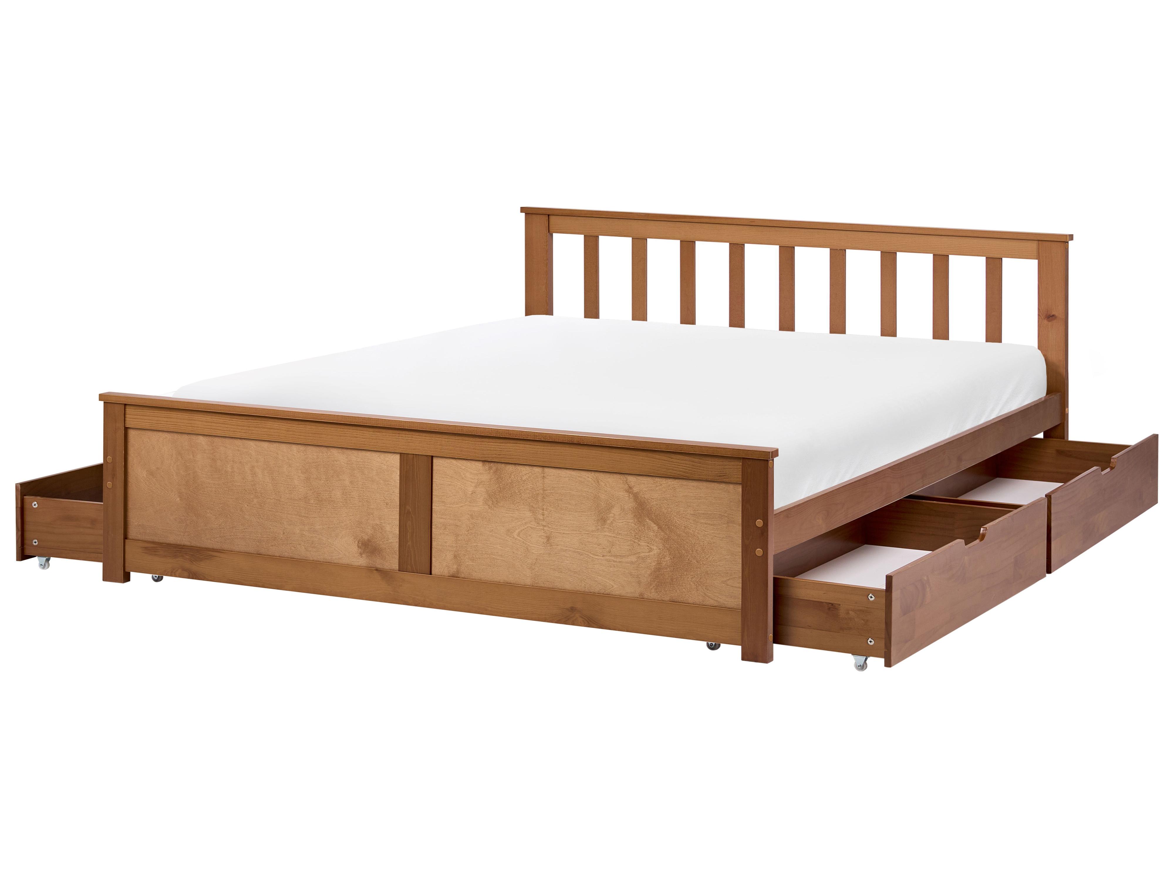 Bed with 4 Drawers Pine Wood OLENDON 120 x 200 cm (EU Small Double) Brown