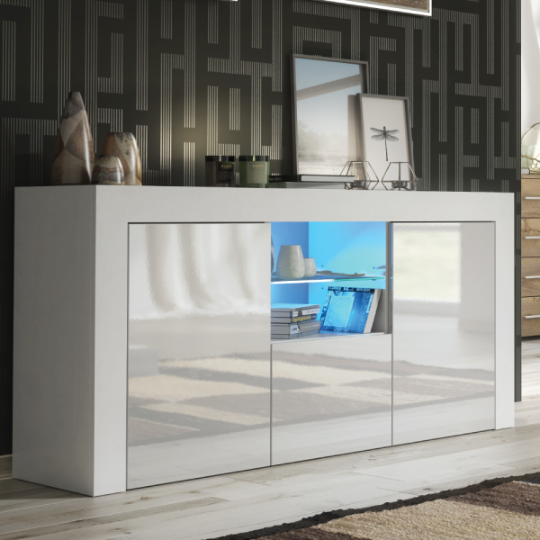 Komoda 145cm RTV ONE FURNITURE - Biały Laminat & Połysk