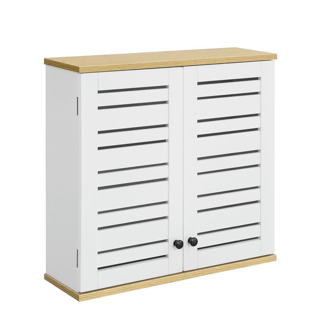 - Meuble haut de salle de bain avec 2 portes effet bois blanc