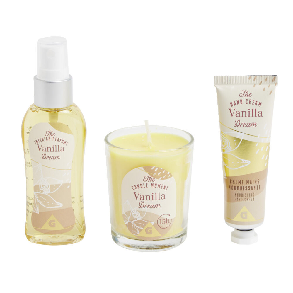 Coffret senteur avec bougie/crème mains/parfum d'intérieur