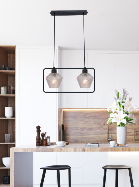 Lampa wisząca Niko karbowane klosze czarno-bezbarwny 2xE27x40W Candellux