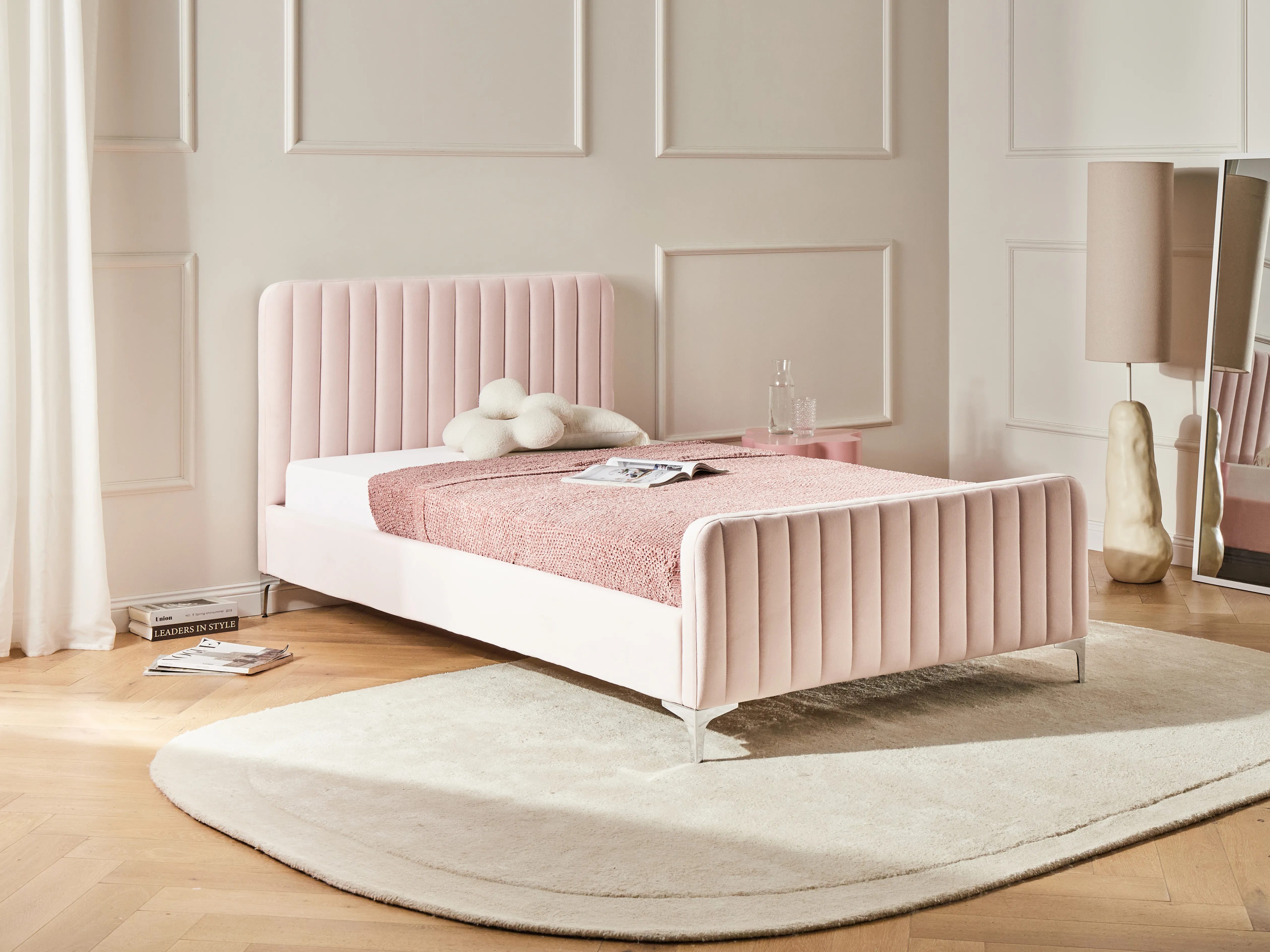 Bed Velvet LUNAN 120 x 200 cm (EU Small Double) Pastel Pink