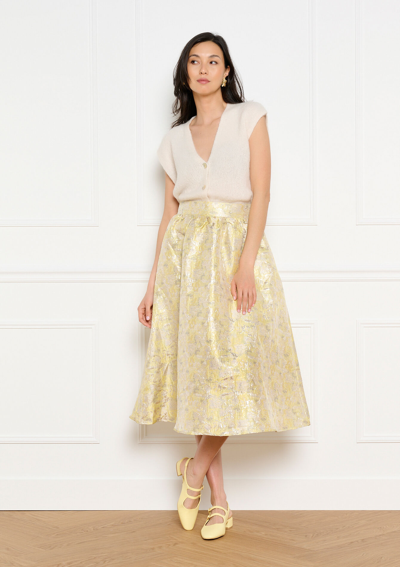 Uitlopende jacquard midi rok