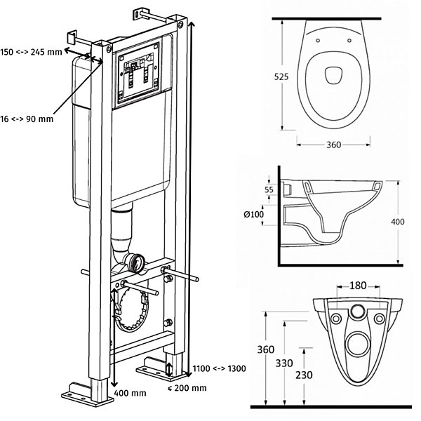 Pack WC suspendu bati Siamp universel   cuvette sans bride Erina