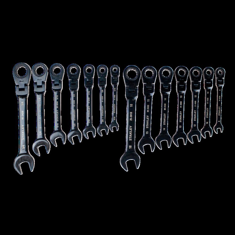 Stanley Professional Grade Black Chrome Flex Head Ratcheting Wrench Set, SAE/Metric, 14-pc