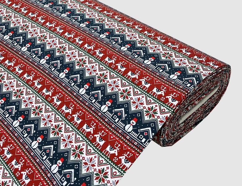 Jerseystoff Norwegenmuster Rot, Blau
