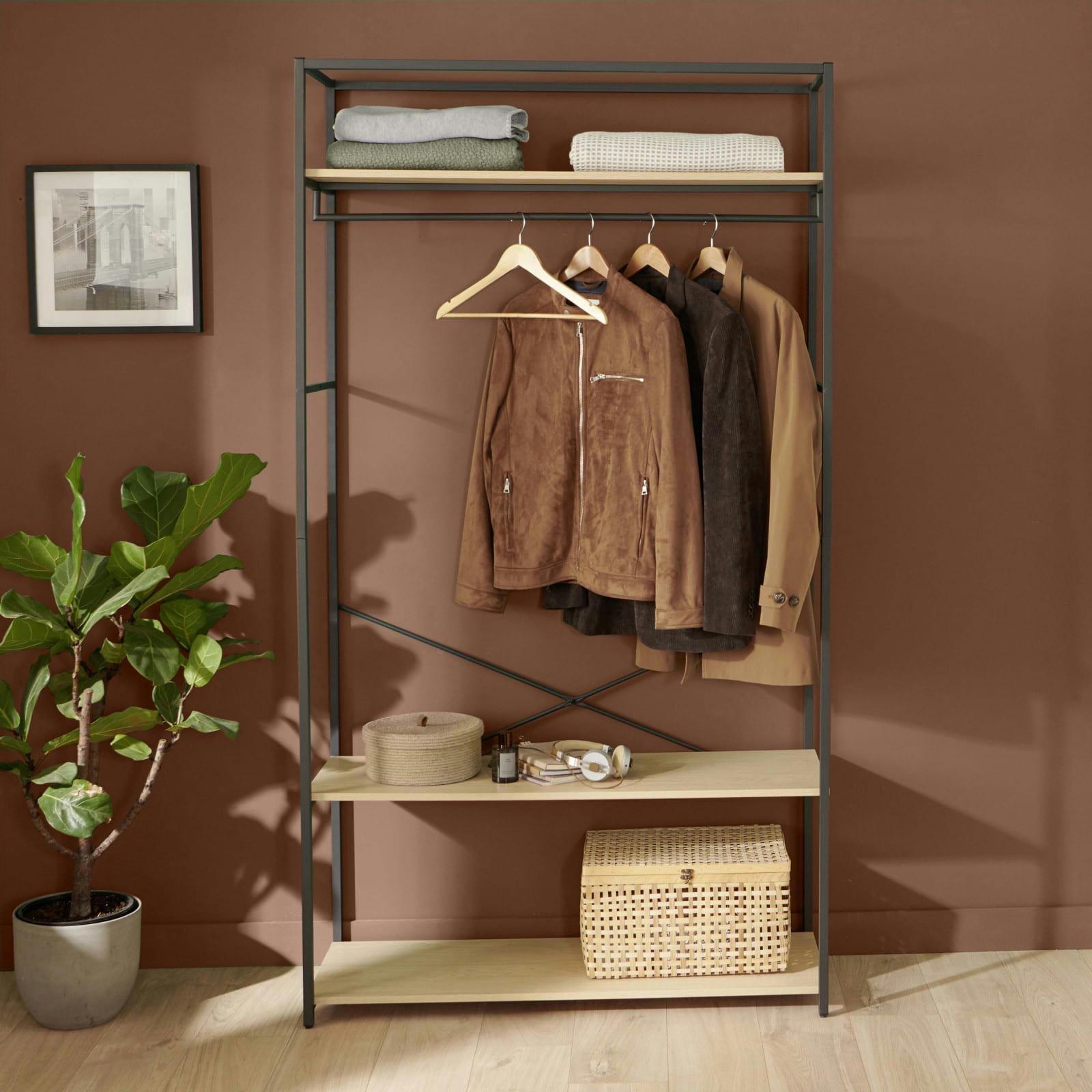 JUNE - Portant vêtements bois et métal L110 x H200cm  Noir