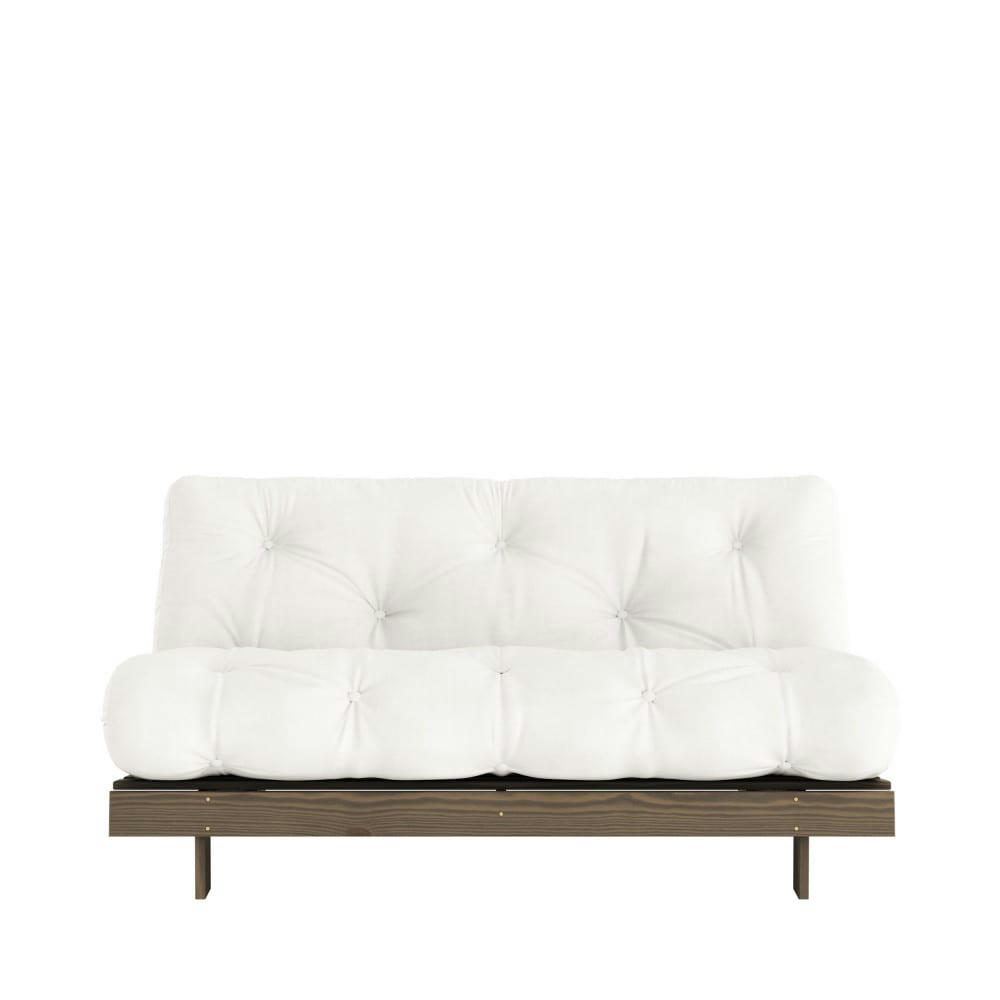 ROOTS - Canapé convertible 160x200cm en bois foncé et tissu ecru