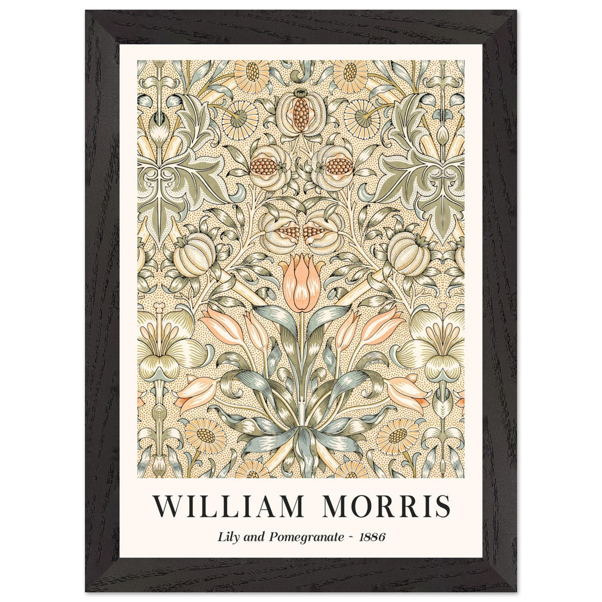 Artfulprints Poster met Lijst William Morris - Lily and pomegranate 1886  - A4 21x29.7 cm - Groen