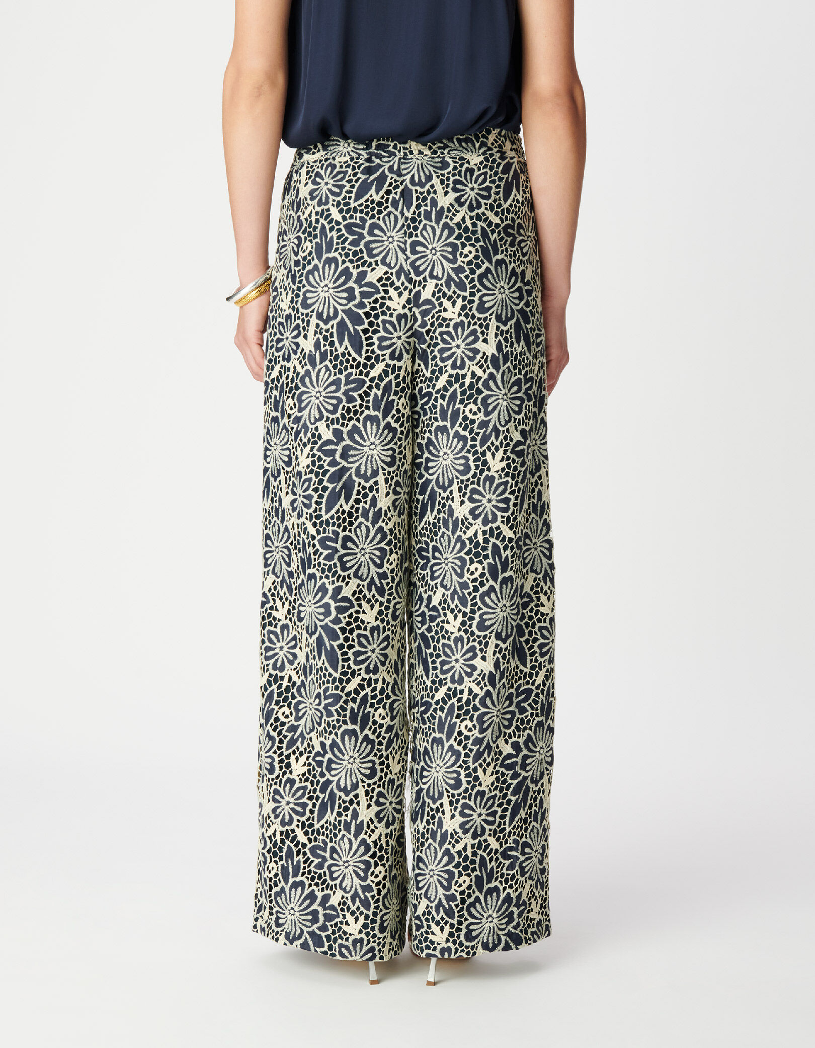 Pantalon marine dentelle écrue Femme