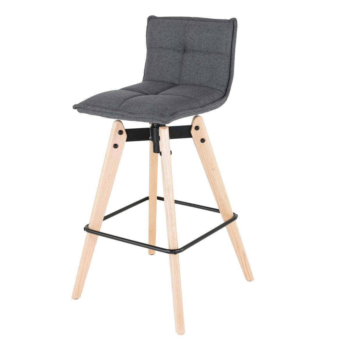 MAE - Chaise de bar design grise en tissu piétement chêne