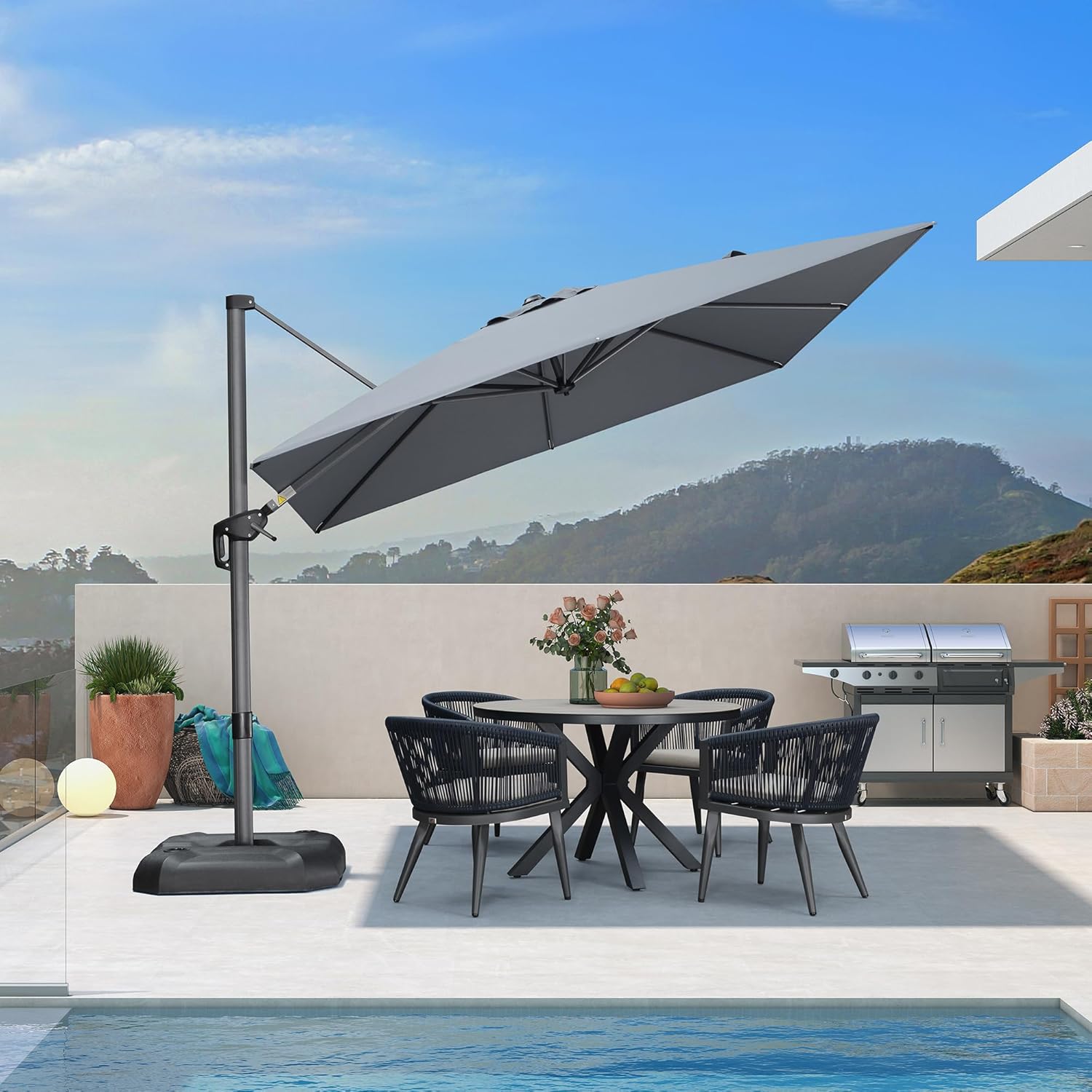 PURPLE LEAF 9 Feet Patio Umbrella Outdoor Cantilever Square Umbrella Aluminum Offset Umbrella with 360-degree Rotation for Garden Deck Pool Patio  Light Grey