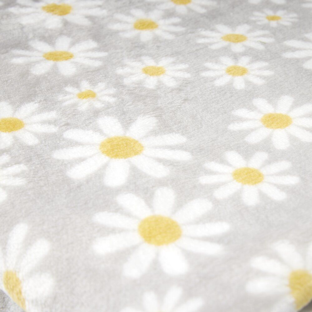 Plaid polaire gris doux motif marguerites 130x160cm