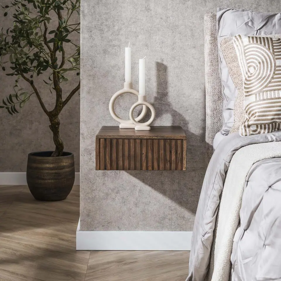 Hoyz Collection - Nachtkastje Carve Zwevend 1 Lade Set van 2 - Bruin