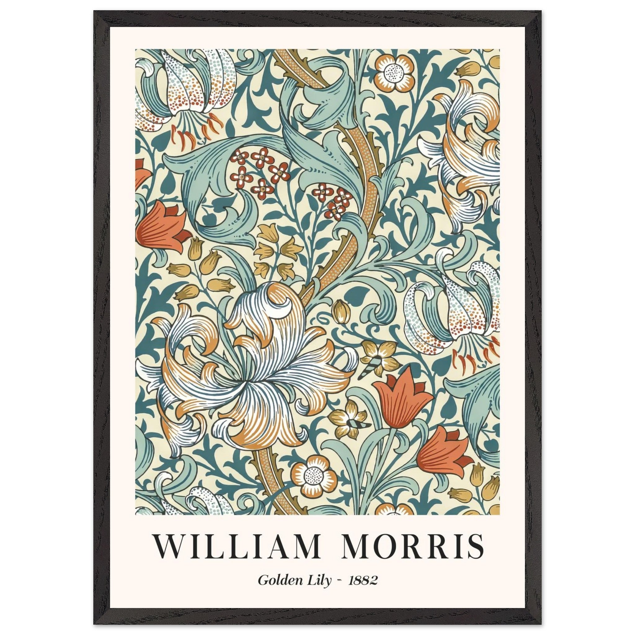 Artfulprints Poster met Lijst William Morris - Golden lilly II 1882  - 50x70 cm - Groen