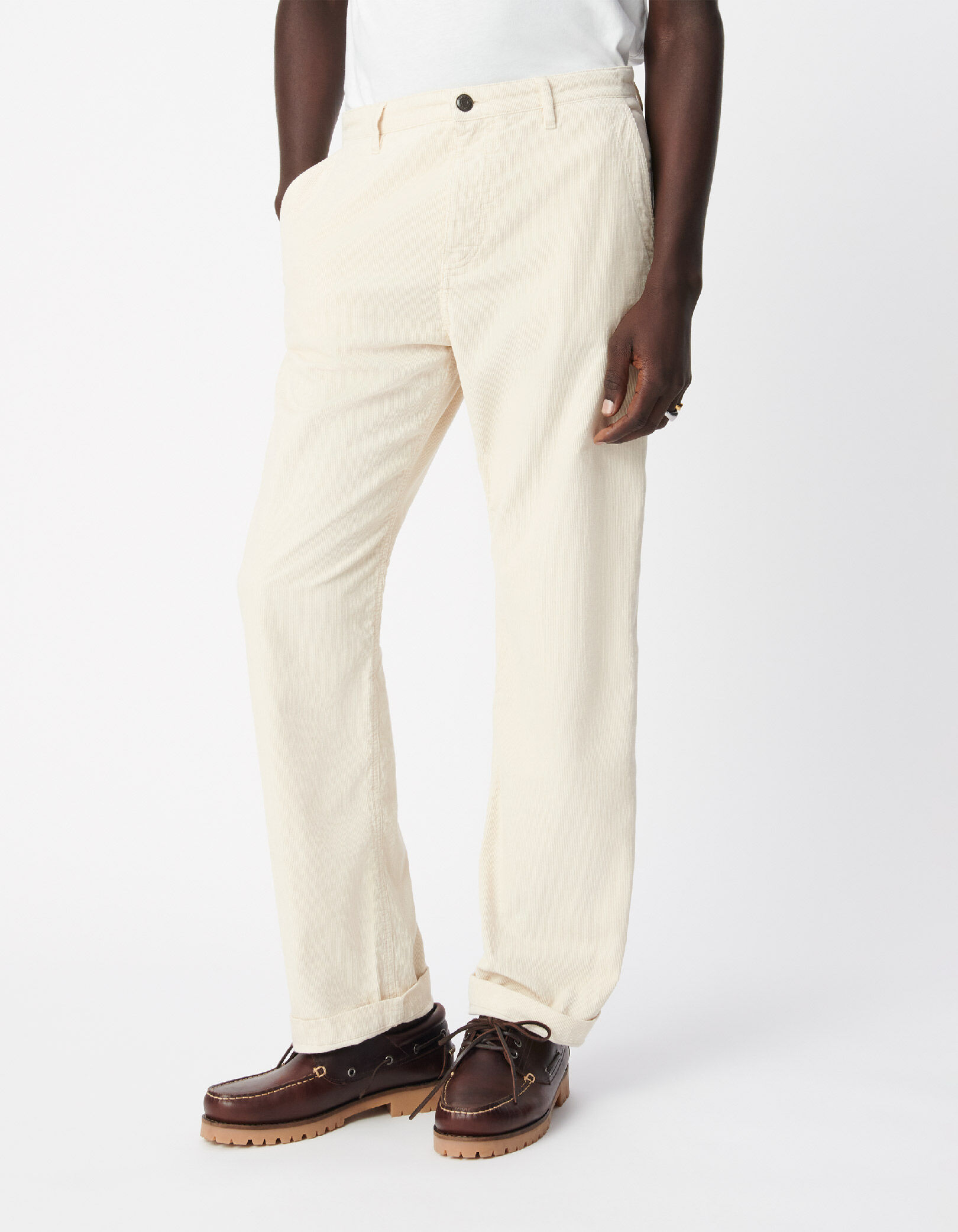 Pantalon chino droit écru velours milleraies Homme