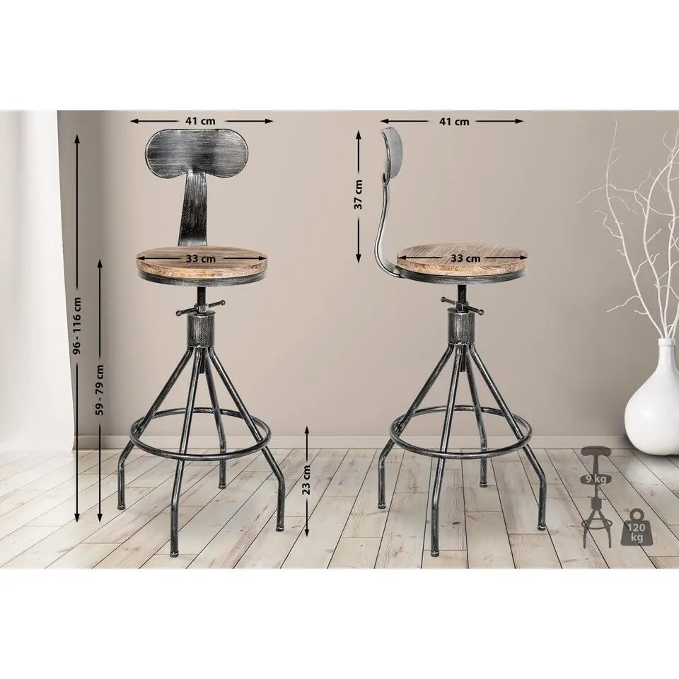 CLP Barkruk Hanam antiek zilver Frame - Hout - antiek zilver