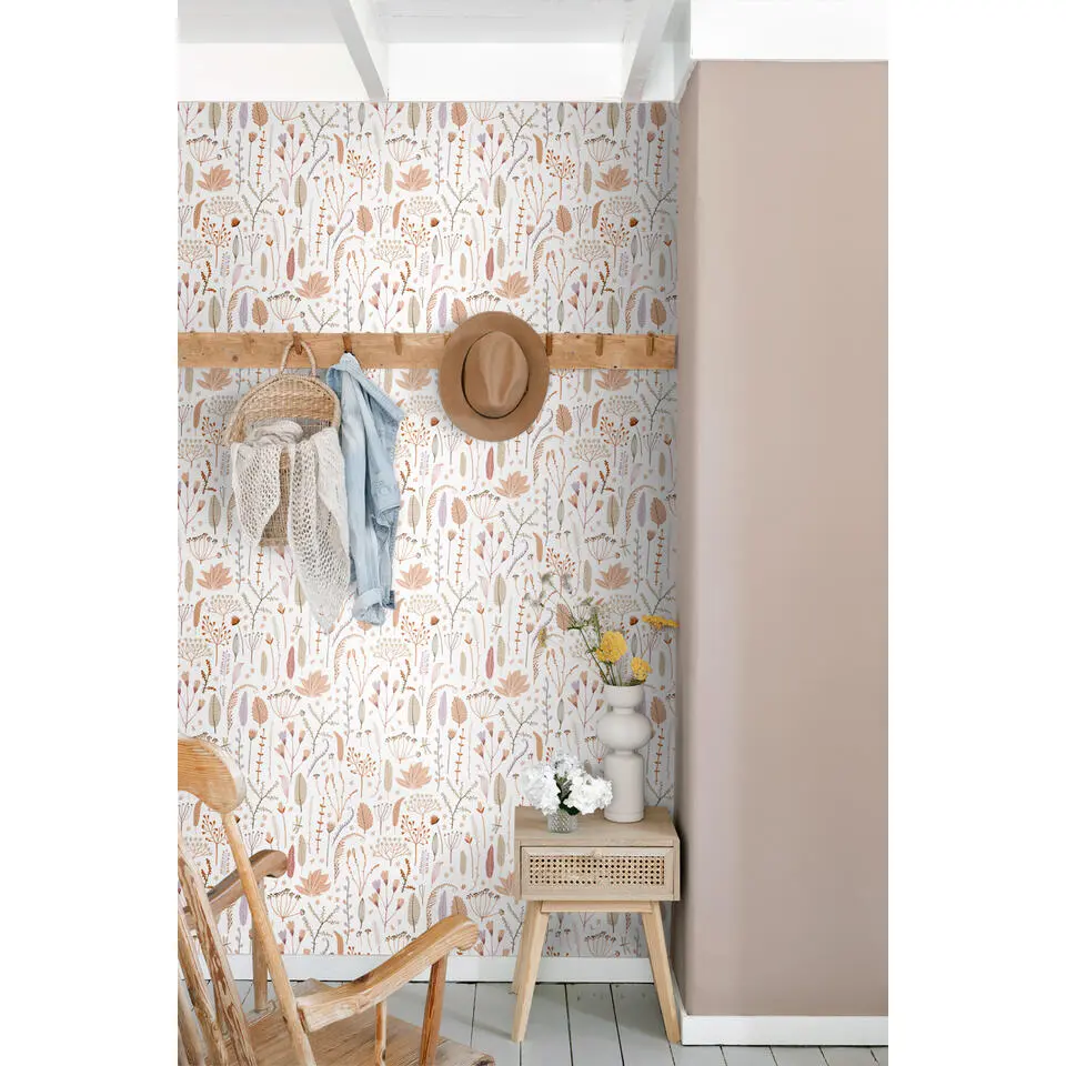 ESTAhome behang veldbloemen terracotta, paars, beige en wit - 50 x 900 cm