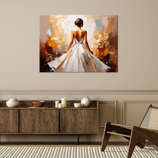 Obraz na płótnie, Kobieta w białej eleganckiej sukni 60x40