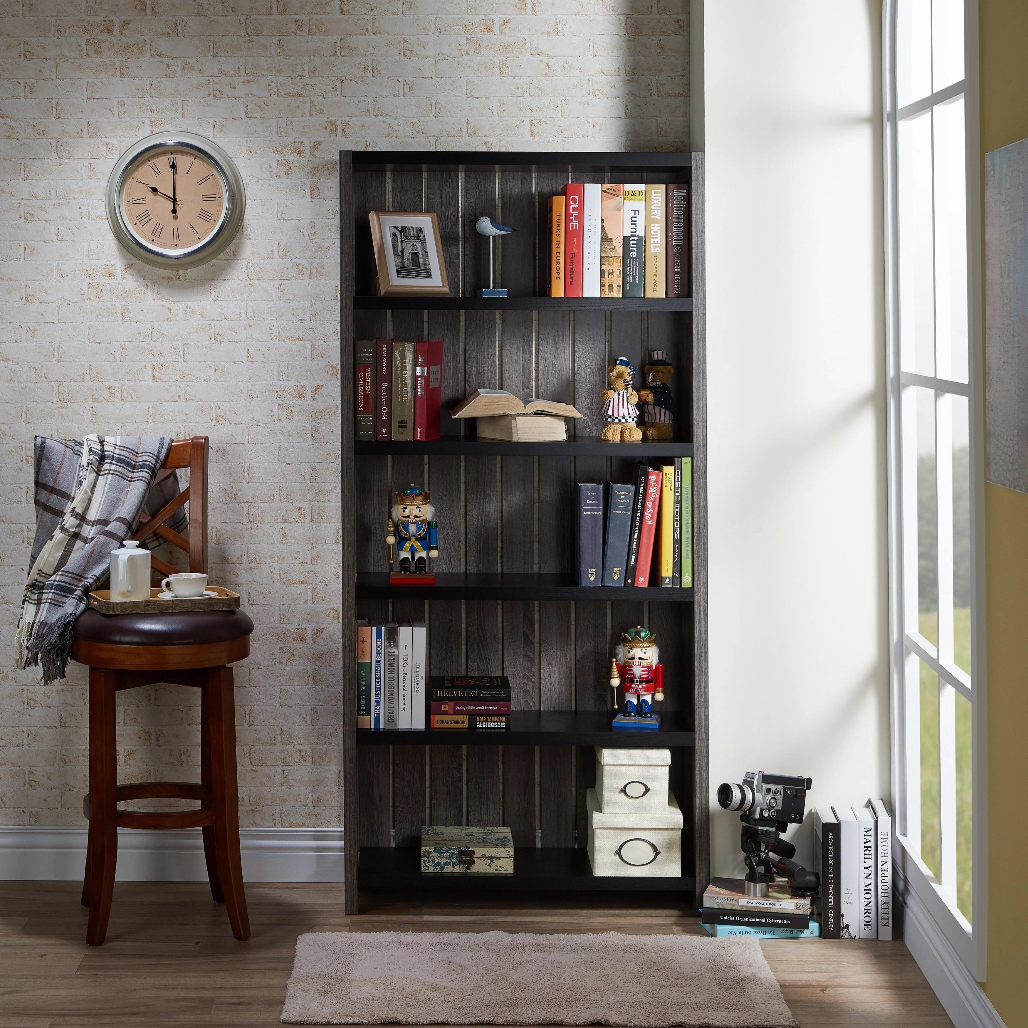 Pend Farmhouse Grey 5-Shelf Slatted Bookcase by Furniture of America