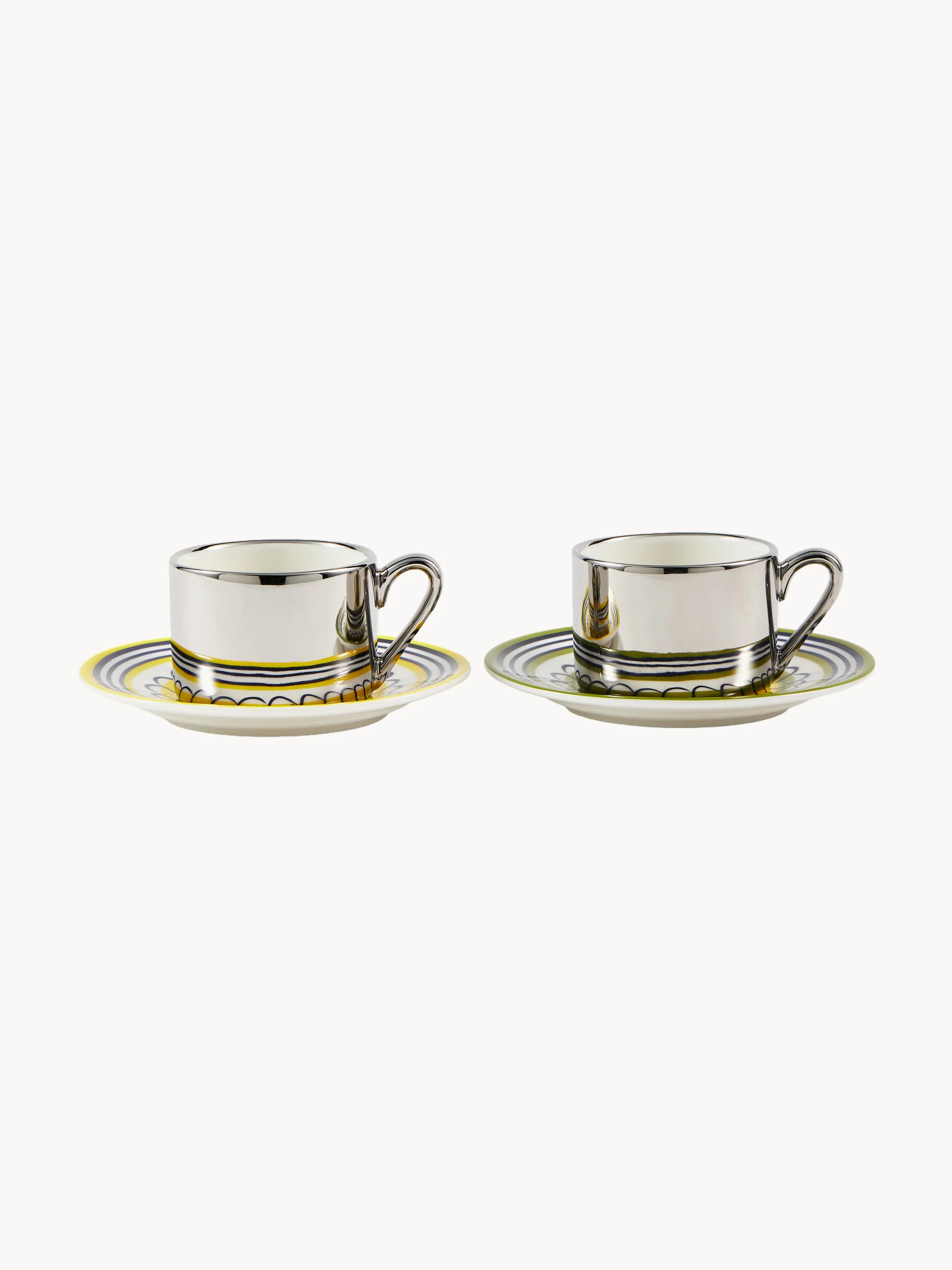 Porzellan-Espressotassen Floral mit Untertassen, 2er-Set