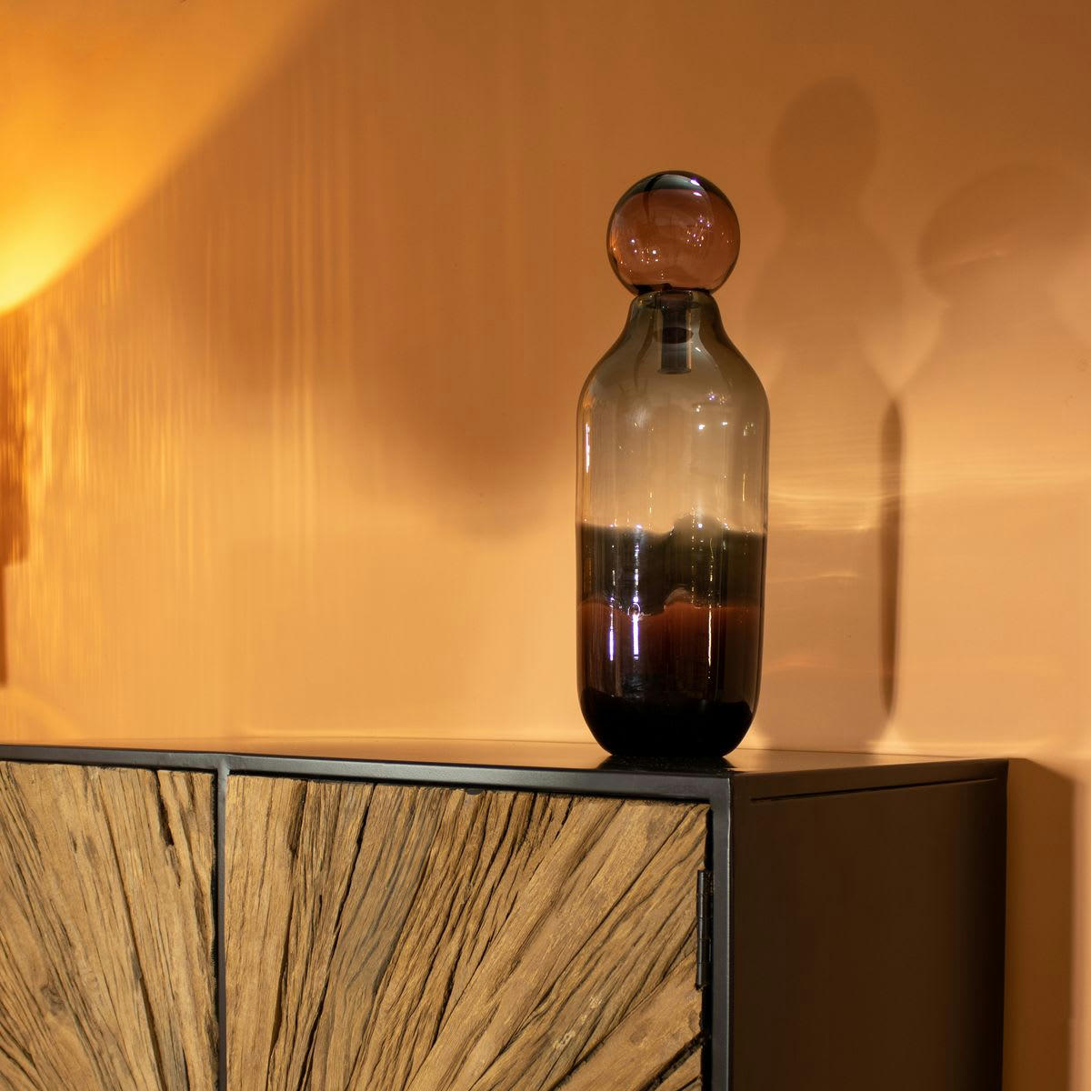 MAJESTY - Vase avec bouchon bordeaux et gris en verre h46cm