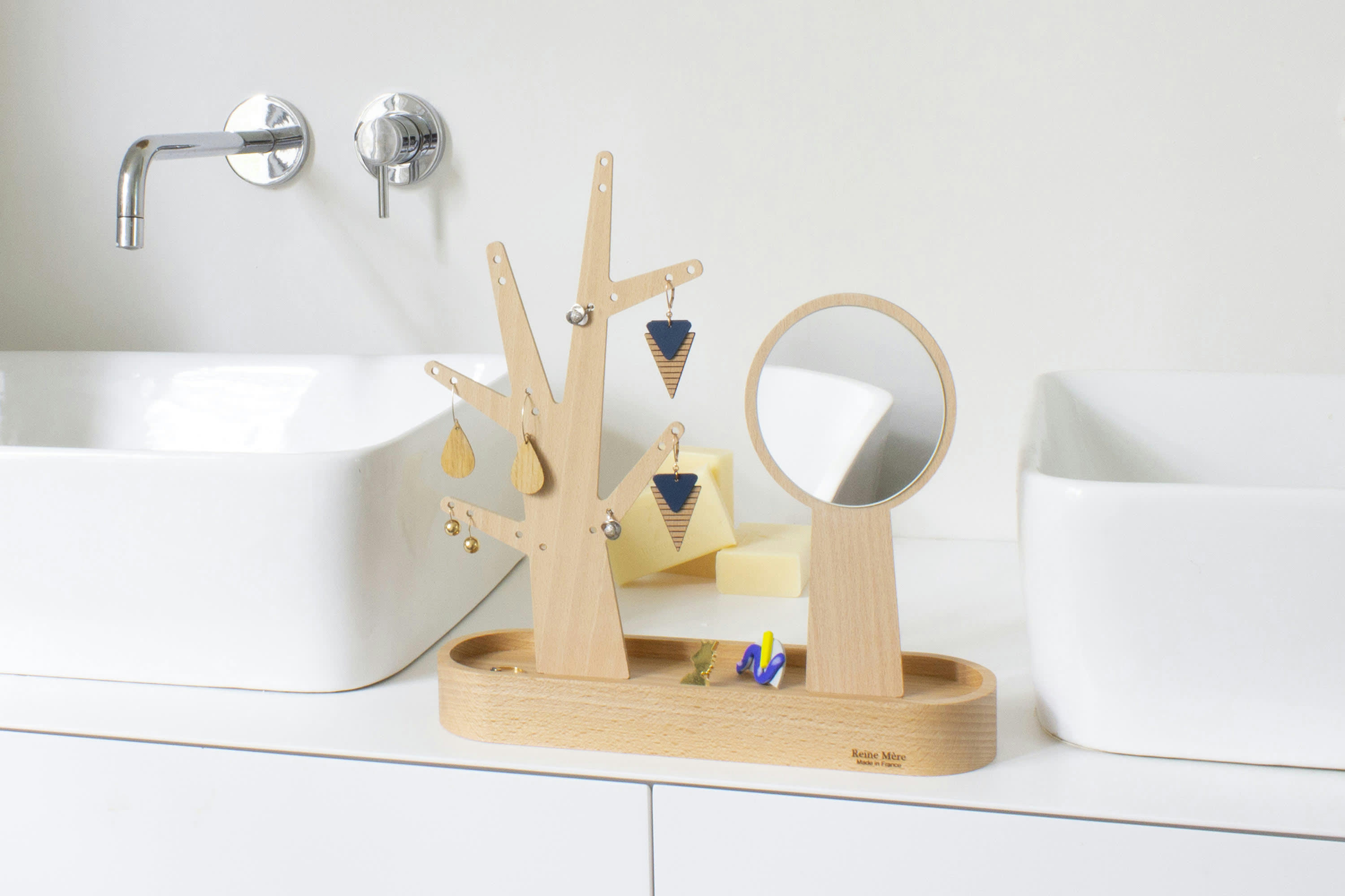 EDEN - Arbre à boucle d'oreilles miroir à main vide-poche