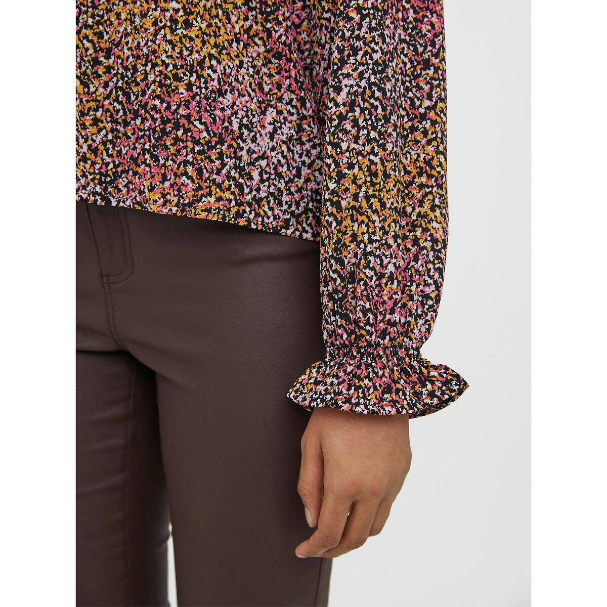 Blouse col v, manches longues, imprimée