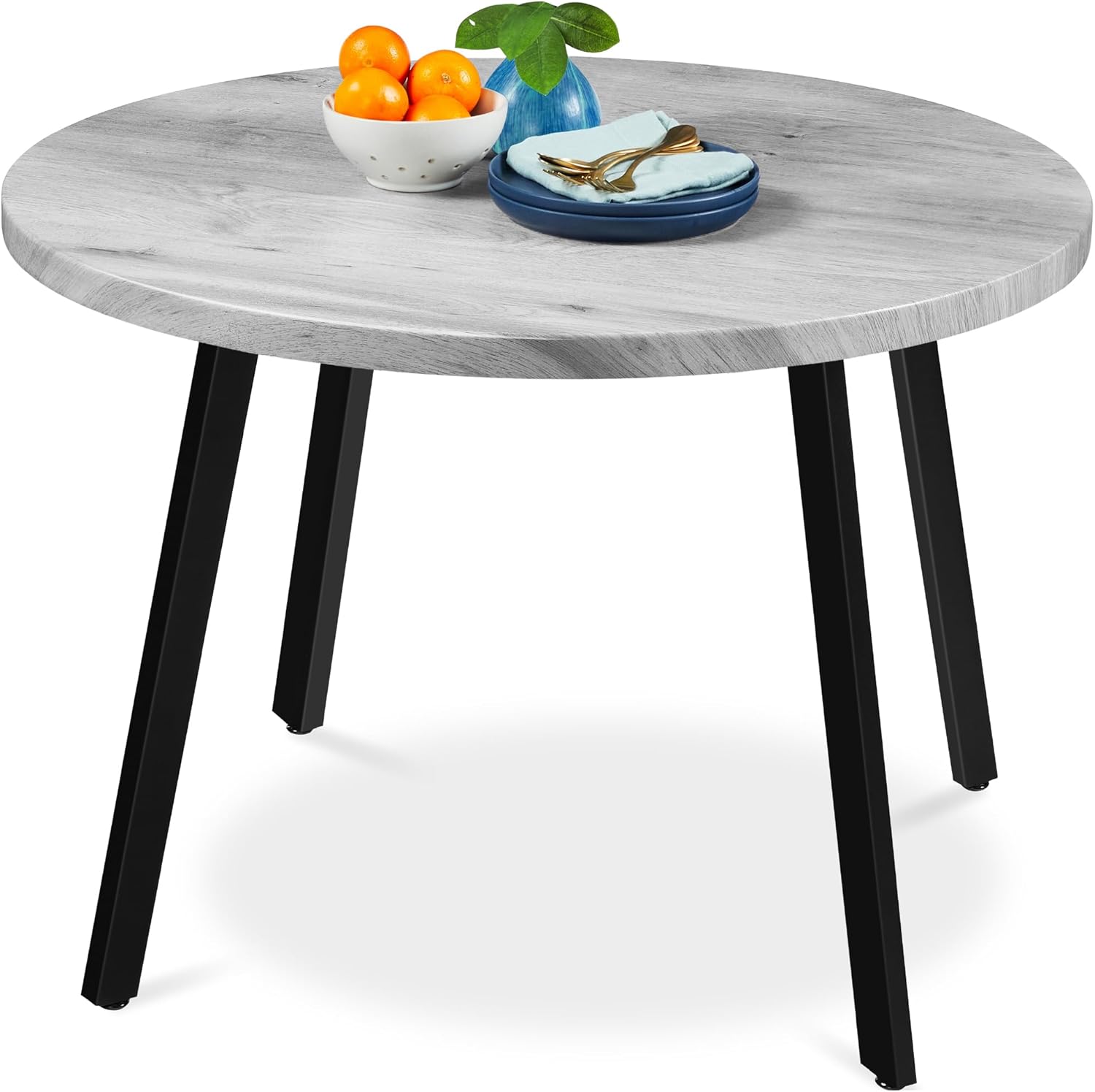 Best Choice Products Round Dining Table 35.5”, Mid-Century Modern Kitchen Table for 2-4 People, Small Space Apartment Dinette, Wood Top W/Steel Legs - Gray
