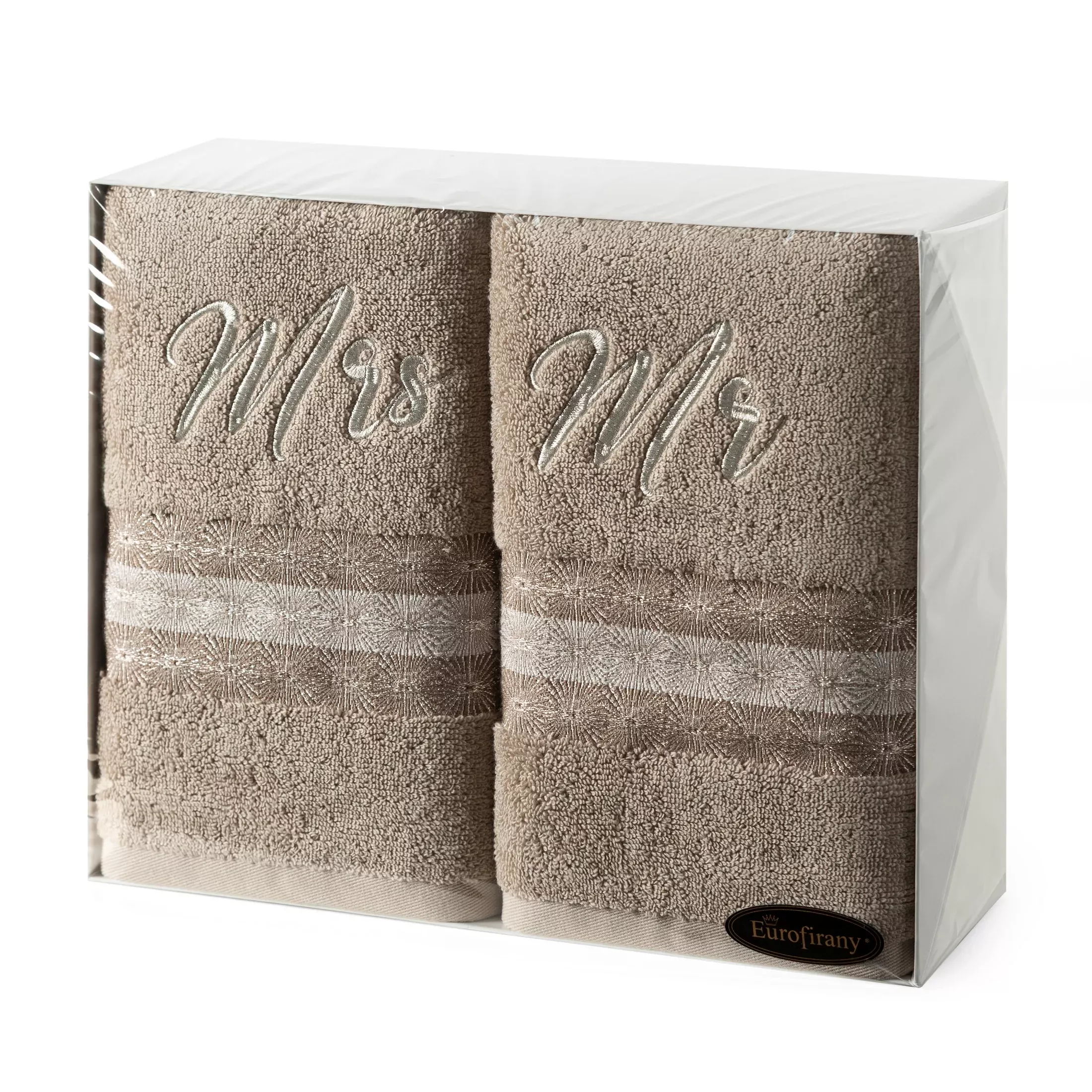 Zestaw ręczników bawełnianych na prezent 2 szt 50x90 cm kolor beżowy z haftem MRS&MR