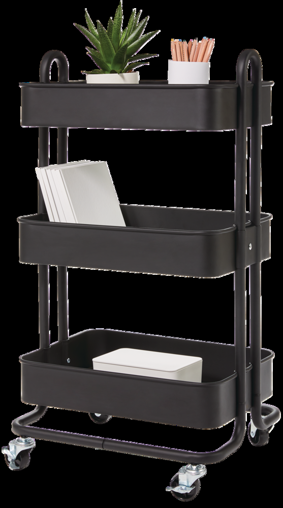 type A Momentum Steel 3-Tier Utility Cart with 4 Wheels Black