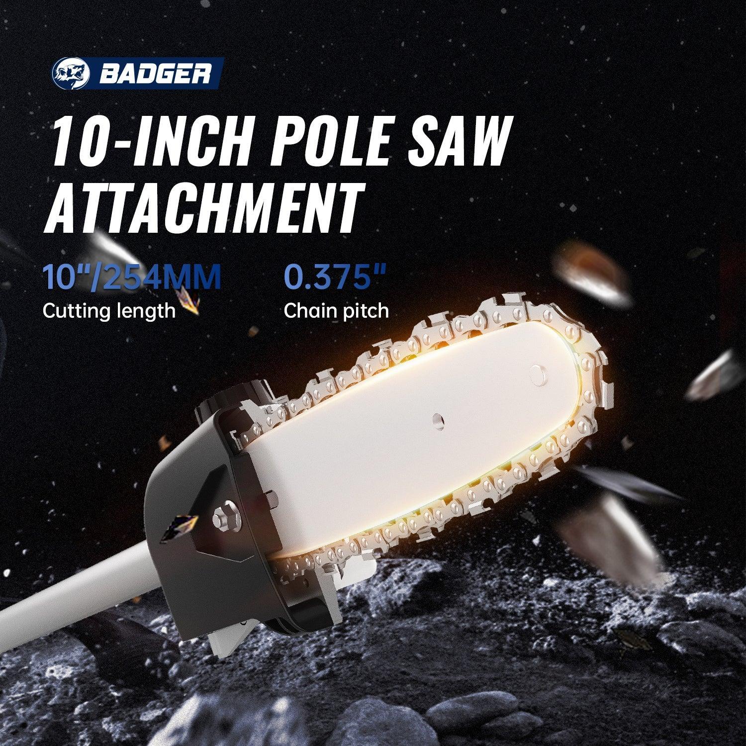 WILD BADGER POWER 10” Pole Saw with 30-Inch Shaft Universal Attachment Fixed Pole