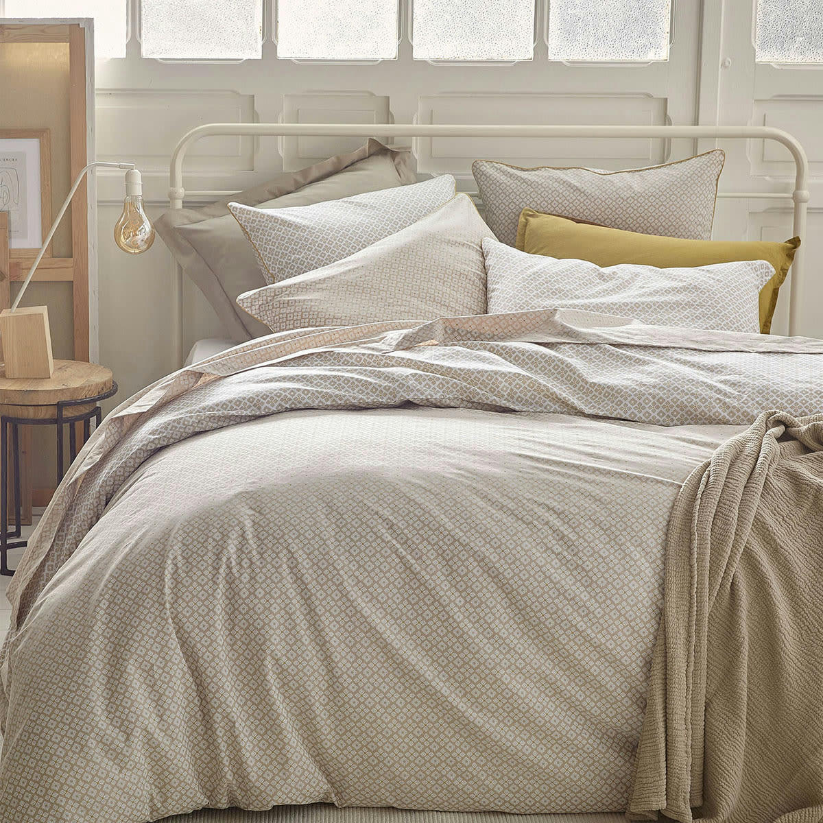 ALBA - Housse de couette en percale de coton beige 240x220