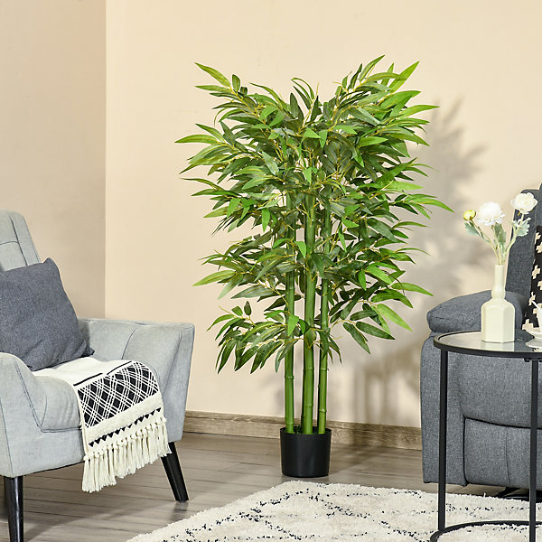 Bambou artificiel H.1,40m 6 pieds 780 feuilles denses réalistes pot inclus vert
