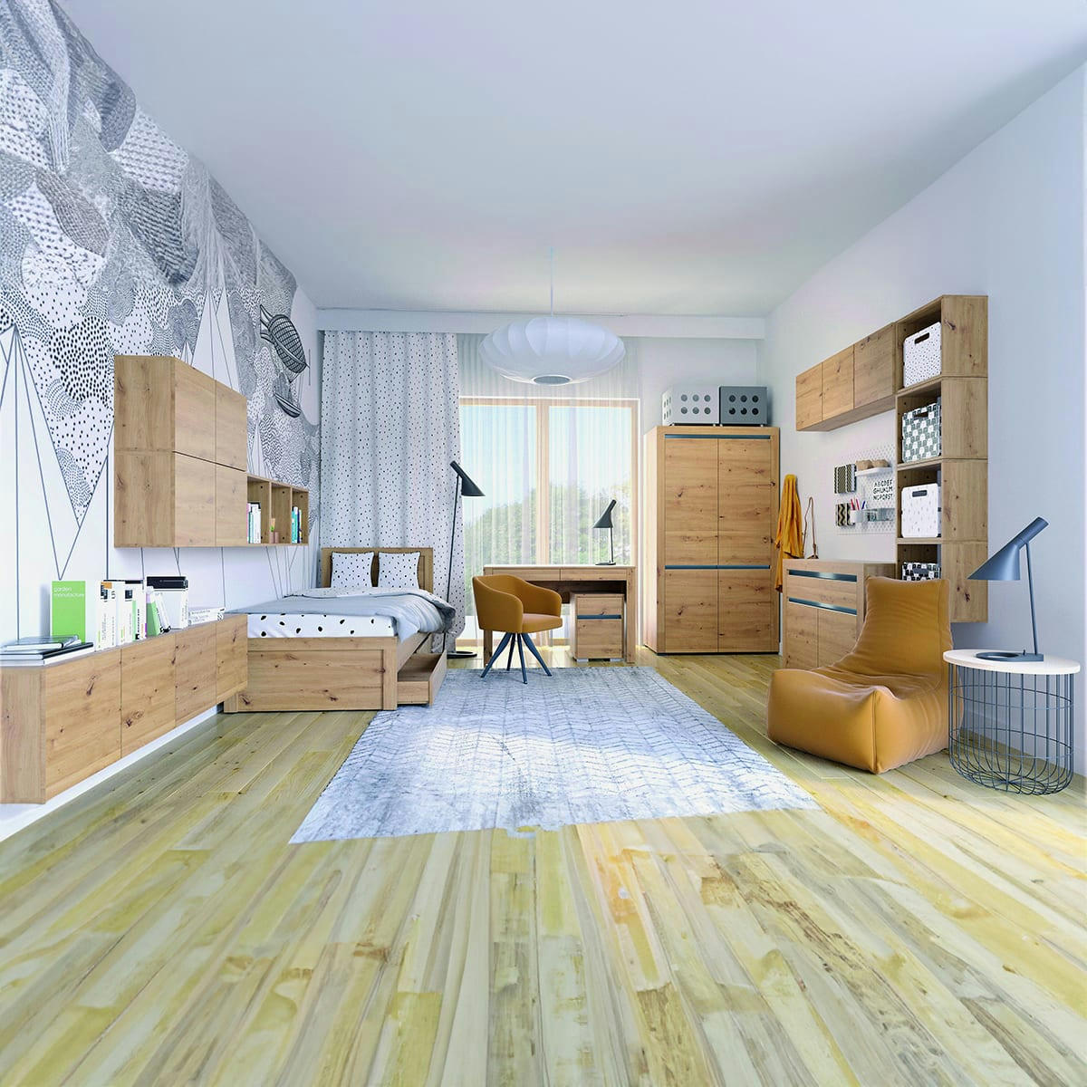 - Lit 90x200 tiroirs inclus stratifiés naturel et gris